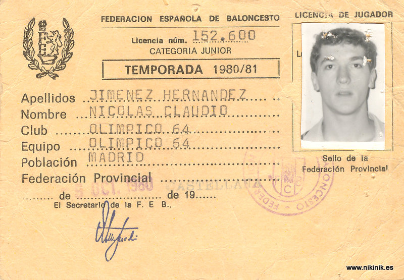 Ficha junior de la temporada 1980-81. La foto es de la época. La original la utilizaría para otra ficha.