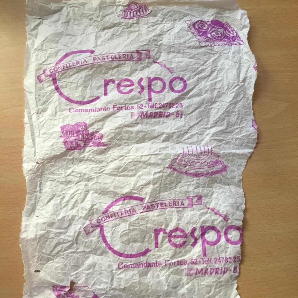 Papel de envolver. Pastelería Crespo. Amaya García Barahona. 2019.
